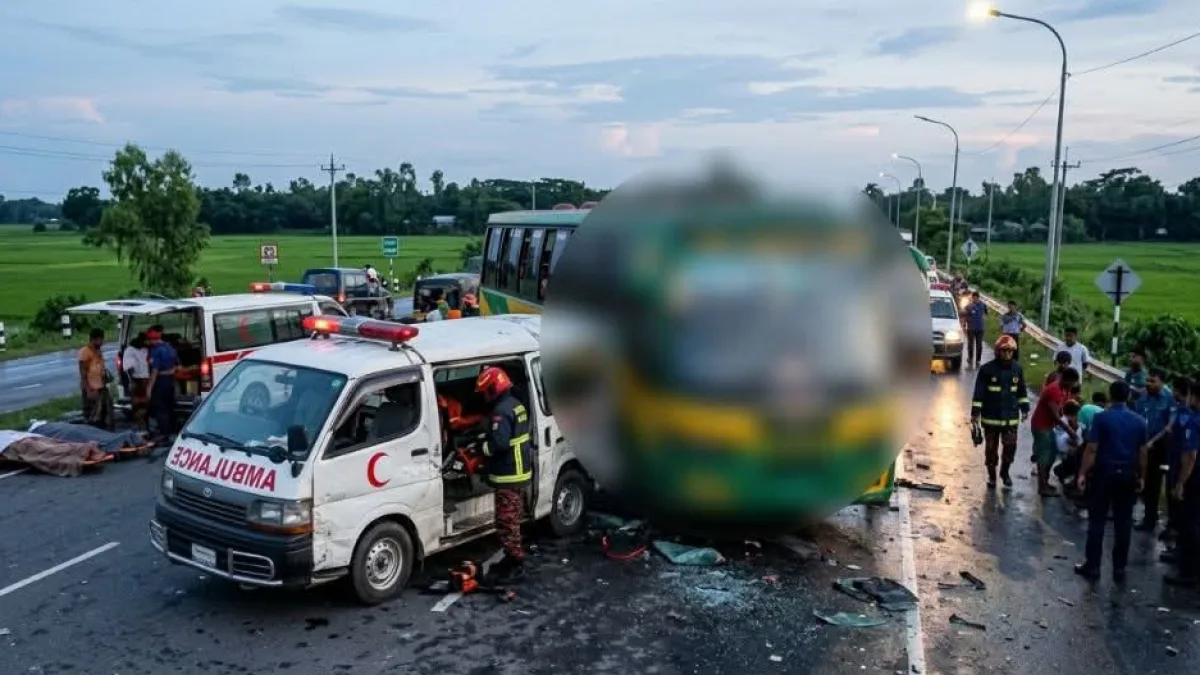 নড়াইলে অ্যাম্বুলেন্সে মরদেহ নিয়ে ফেরার পথে বাসের সঙ্গে সংঘর্ষ, নিহত ২